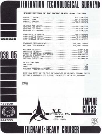 Klingon Empire Class Heavy Cruiser Specifications