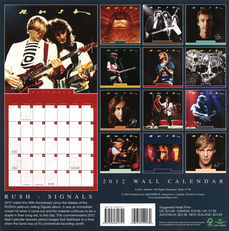 Rush 2012 Wall Calendar