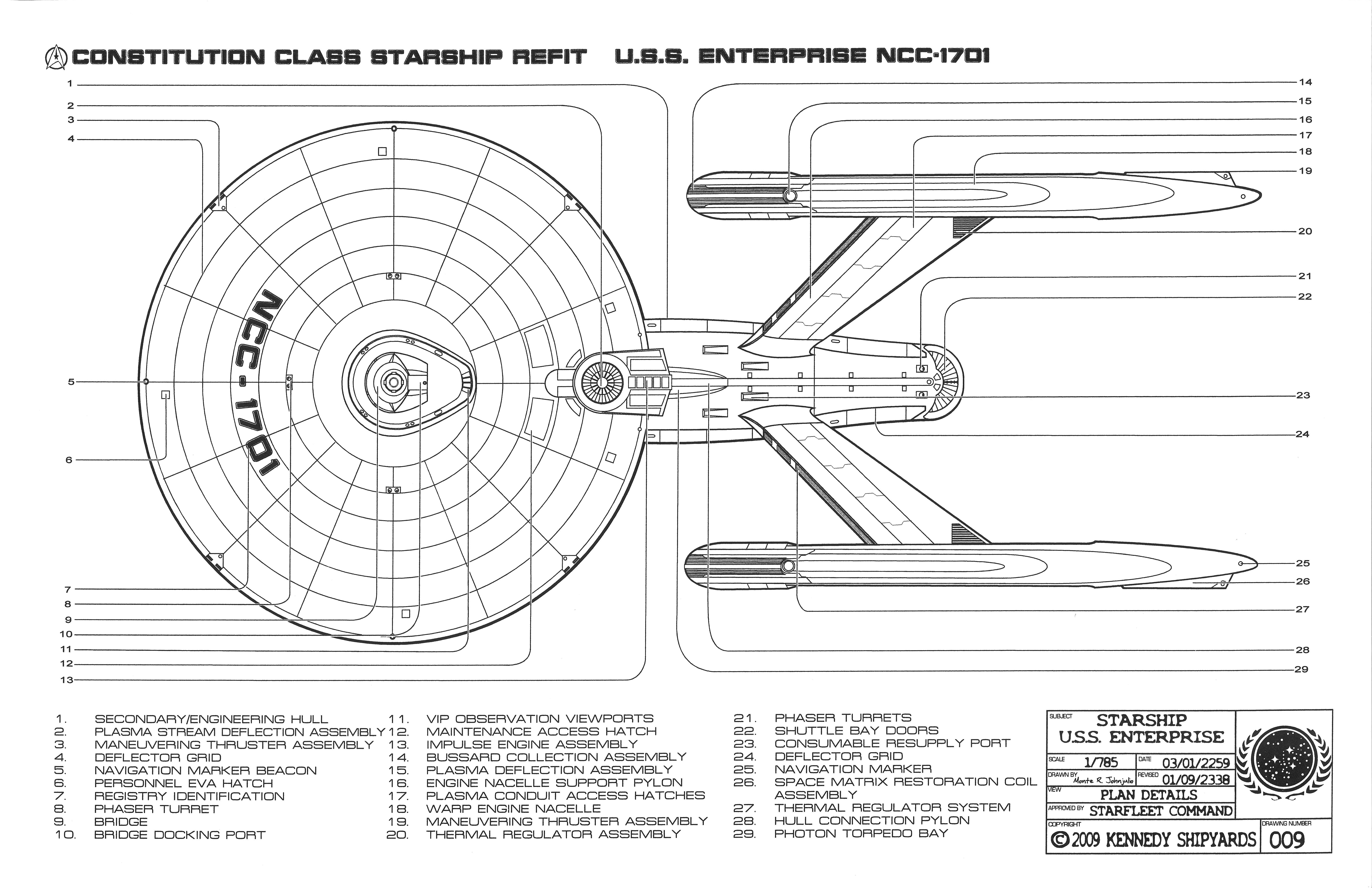 U.S.S. Enterprise NCC-1701 - Constitution Class Starship Refit Blueprints