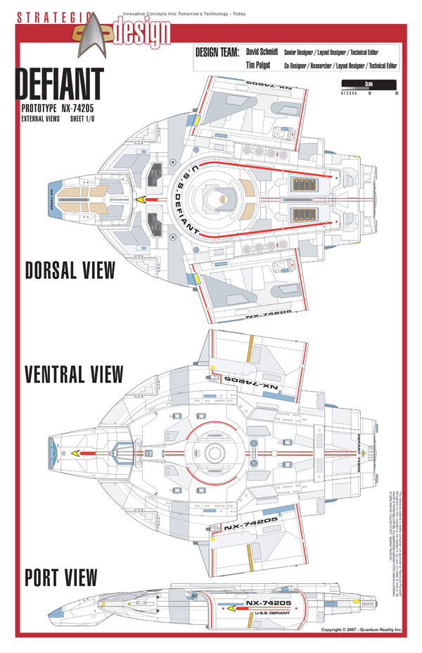 Defiant Class NX-74205 Starship Prototype - External Blueprints & Internal Deck Plans by Strategic Design - Page 1